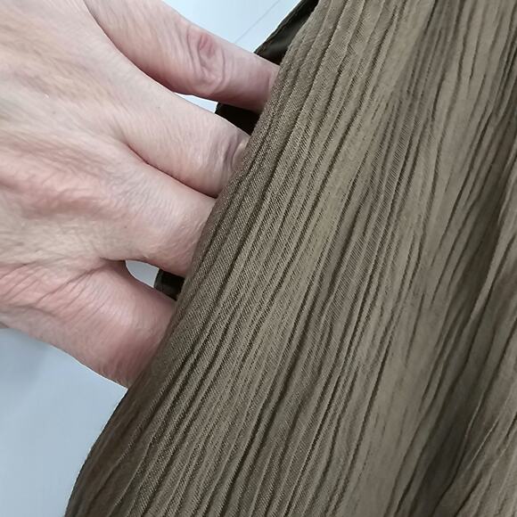 Zara Woman size M Crepe High Waist Flowy Trousers Olive Green Zip NEW With FLAW - Picture 4 of 8